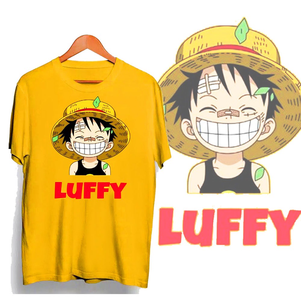 ( GRATIS ONGKIR ) KAOS ONE PIECE D LUTFY DAUN KUNING M L XL / KAOS PRIA / BAJU DISTRO / KAOS JAPAN /