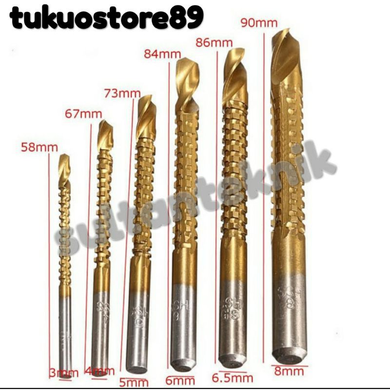 mata bor gergaji set 6pc / mata bor gergaji kayu 3-8mm / mata bor HSS titanium / mata bor gergaji HS