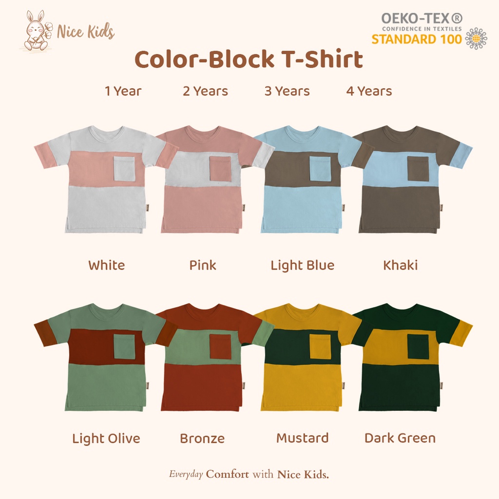 Nice Kids Color-Block T-Shirt Unisex Atasan anak Kaos anak unisex(1-4 Tahun)