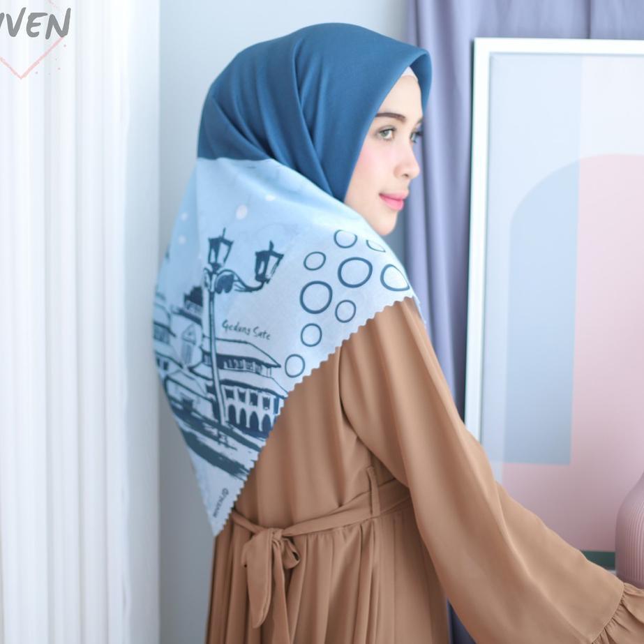 PDL [ BISA COD ] Hijab Specta Voal Printing "Gedung Sate, Bandung" Kerudung/Jilbab Segiempat Voal .