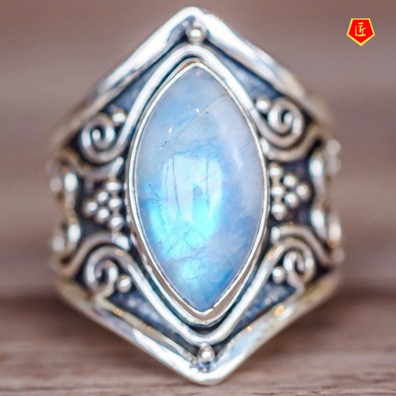 [Ready Stock]Retro Moonstone Silver Ring Exported Temperament