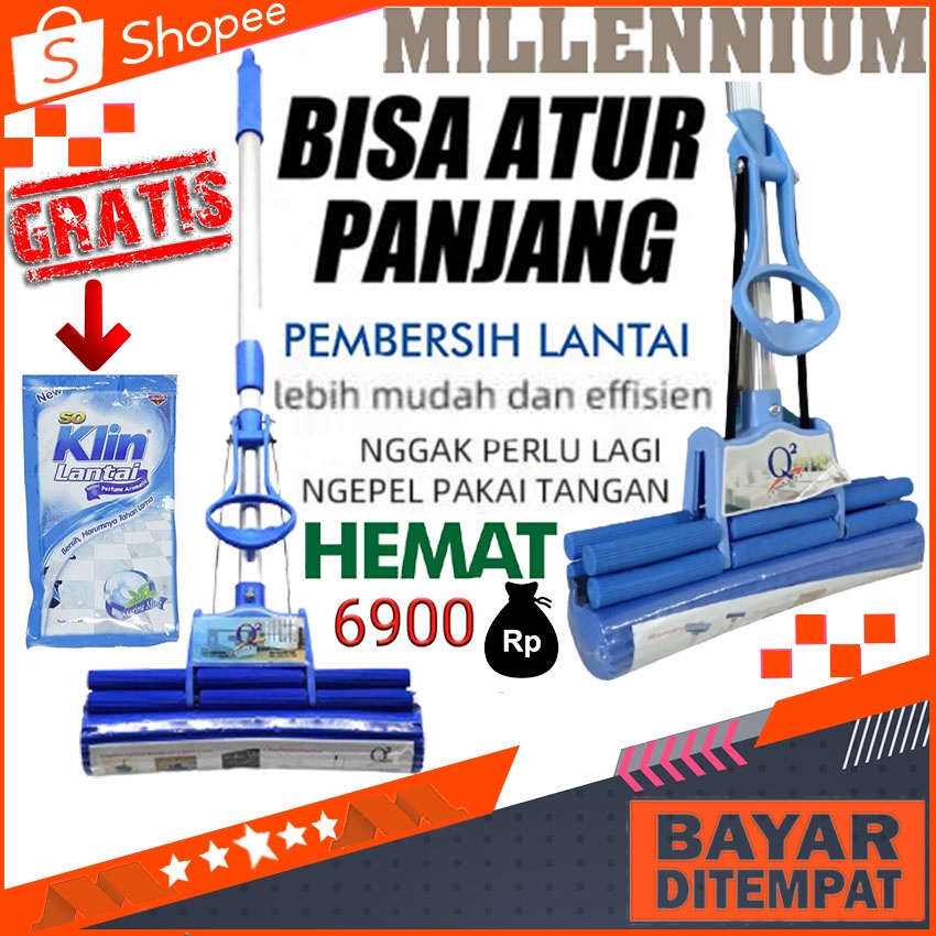 Alat Pel Lantai Pel Sodok Busa Q2 Pembersih Lantai Tongkat Pel Bisa Atur Panjang Pendek