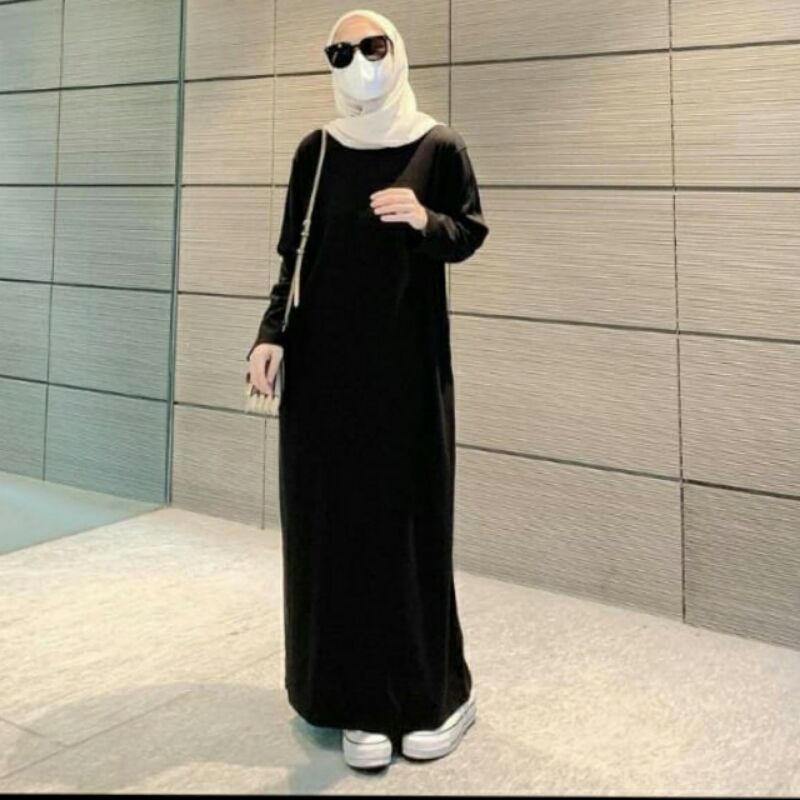 Gamis manset kaos premium lengan panjang/Gamis manset polos kaos premium