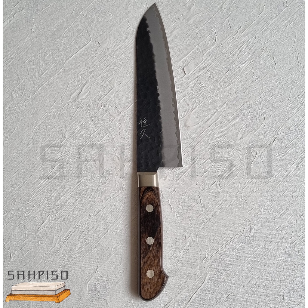 Tsunehisa Aogami Super Blue steel Kurouchi Tsuchime Santoku 180 mm