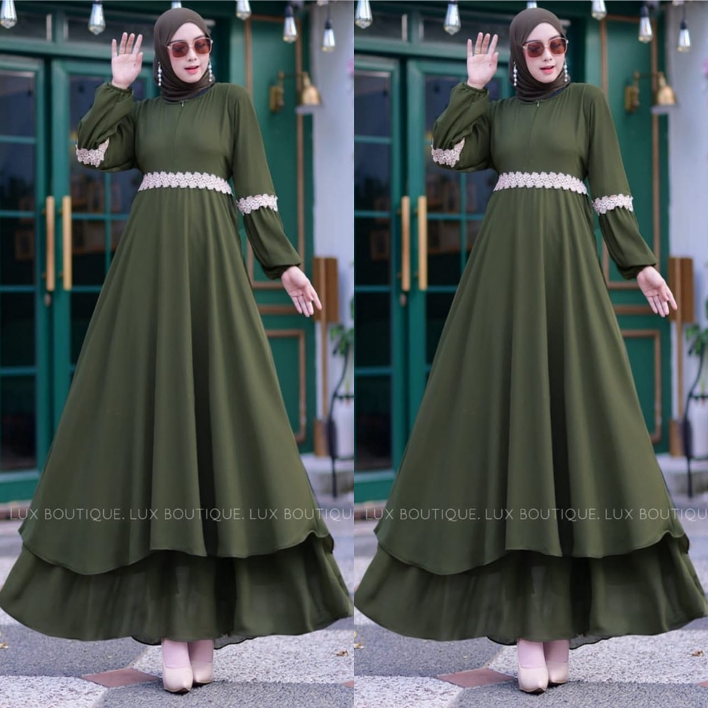 amelia maxi ceruty bebydoll / gamis malasya renda /gamis ceruty baby doll renda ziper