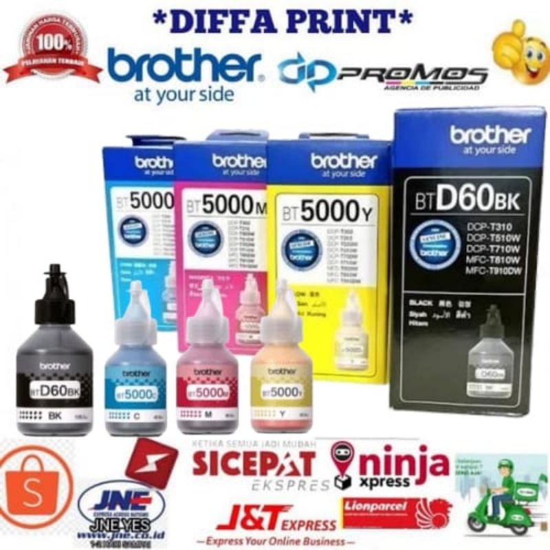 TINTA BROTHER BTD60Bk &amp; BT5000c,m,y for Printer DCP-T300 DCP-T500W DCP-T700W MFC-T800W HL-T4000DW