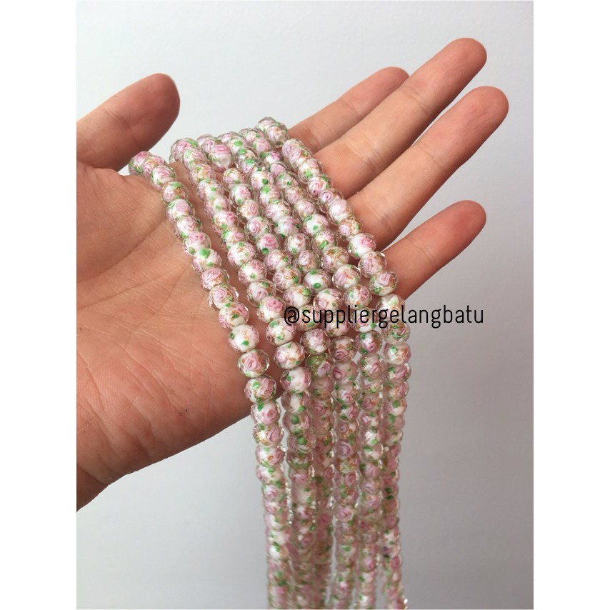 Lampwork Crystal Murano 10x8mm bahan kristal ceko mawar putih premium motif donat batu kuarsa DIY