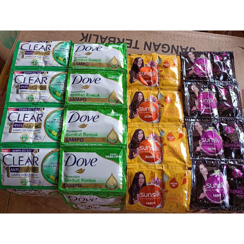 shampoo Sunsilk-Dove-Clear 1 Renceng 12 sachet