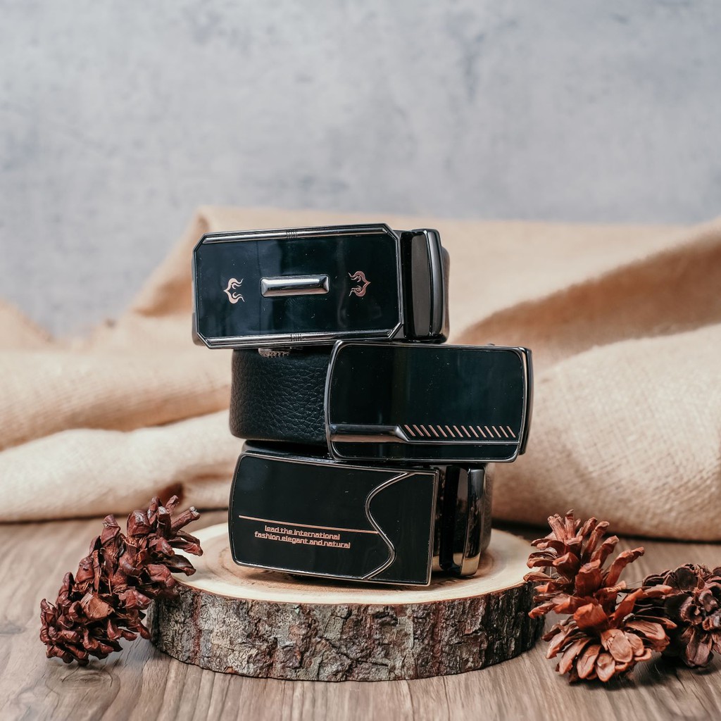 Ikat Pinggang / Gesper Pria Cowok Laki Kulit Asli Kepala Rel Import - Code : AMT 40