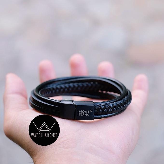 тren мodel Gelang Tangan Pria / Cowok / Montblanc / Kulit Hitam / Model 3 ⁛