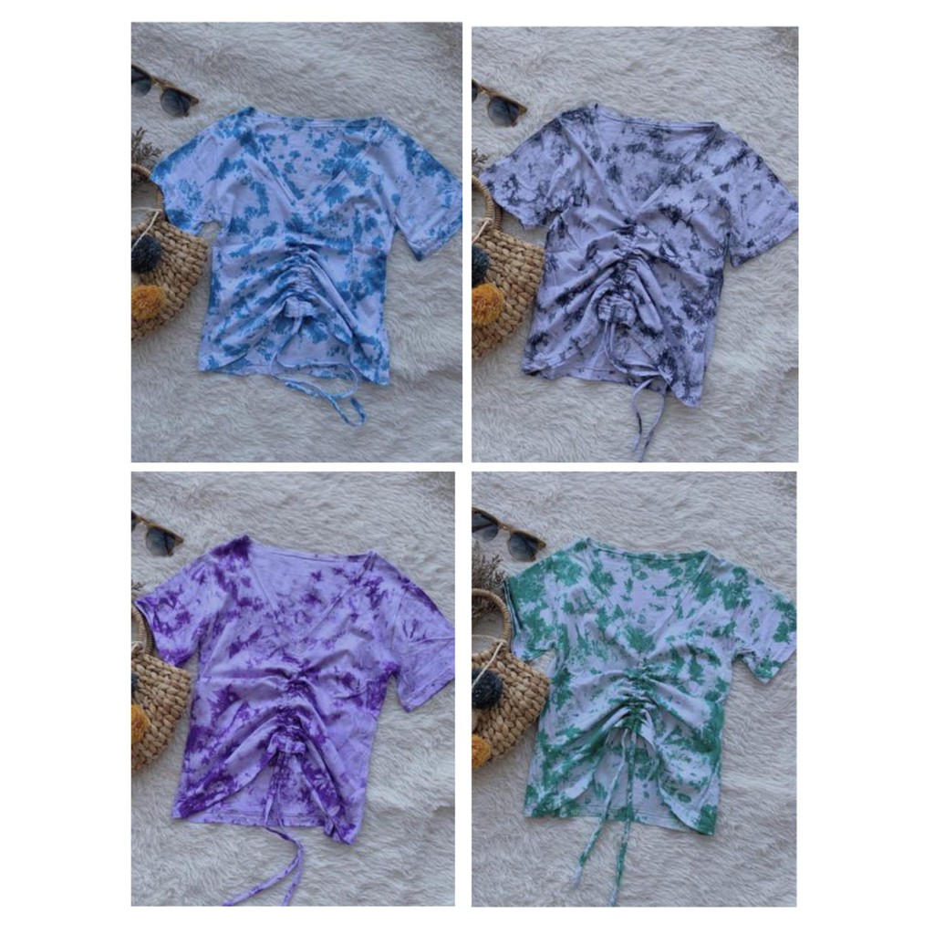 QR - ZEC Blouse Tie Dye Serut Vertikal /  Blouse Lusia / Blouse Top Kerut / Baju Wanita
