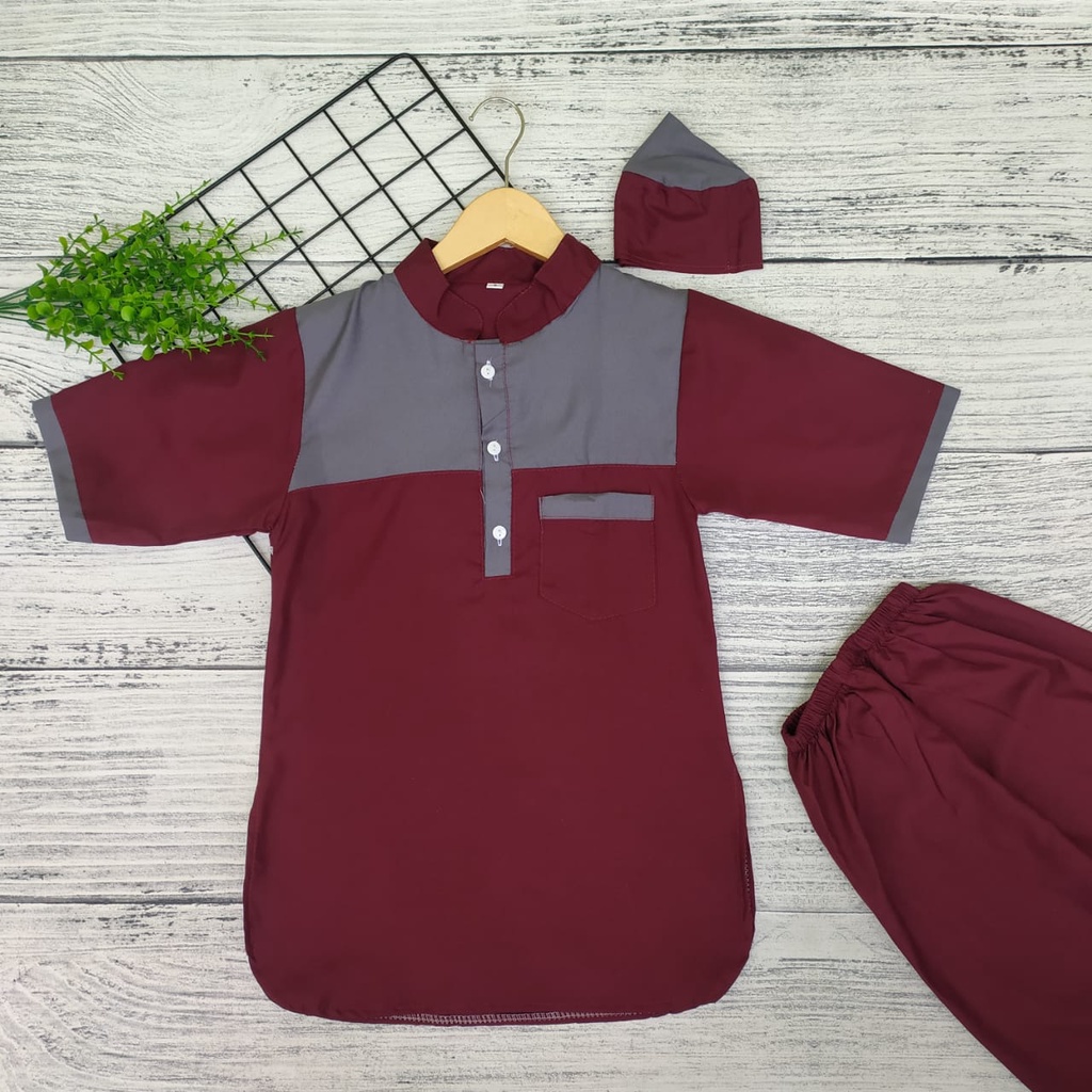 Setelan Baju Koko Muslim Anak Laki-laki Usia 2-6 Tahun Termurah