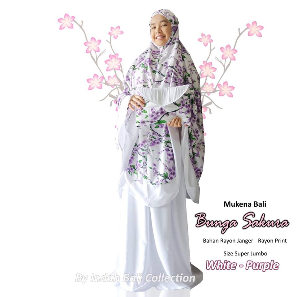 Mukena Bali Bunga Sakura Super Jumbo White Purple