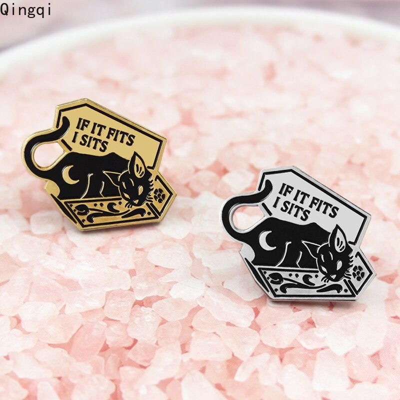 Bros Pin Enamel Bentuk Peti Mati Kucing Hitam Gaya Punk