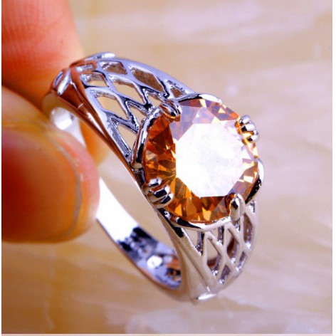 Cincin Perak 925 Morganite Kuning Hijau Lapis Emas Putih