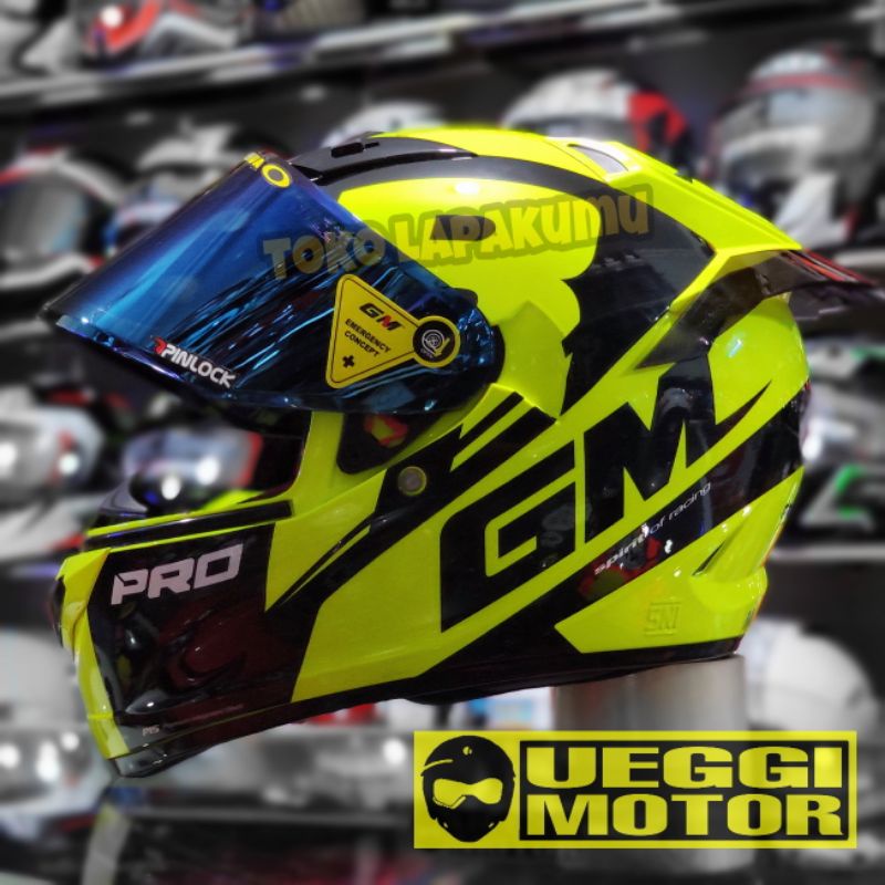 Terbaru Helm Gm Race Pro flat visor - helm fulpace Gm paket ganteng-Zr605 yellow Ganteng