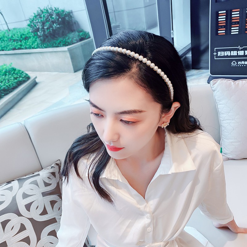 Big pearl headband headband sweet wild retro super fairy pressure hair thin hairpin female outing accessories