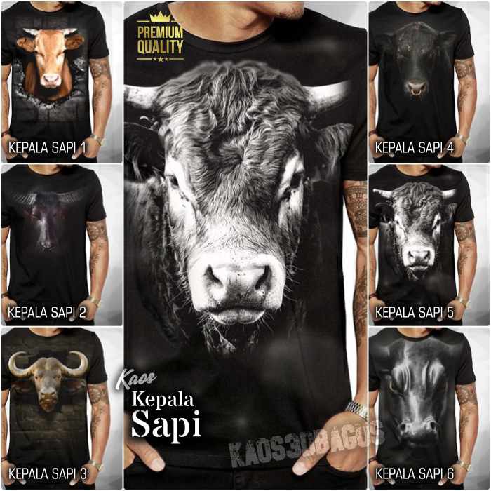 KAOS SAPI Baju Kaos Gambar Kepala Sapi Kurban Kaos Animal Binatang Tanduk Sapi Kaos Distro PREMIUM