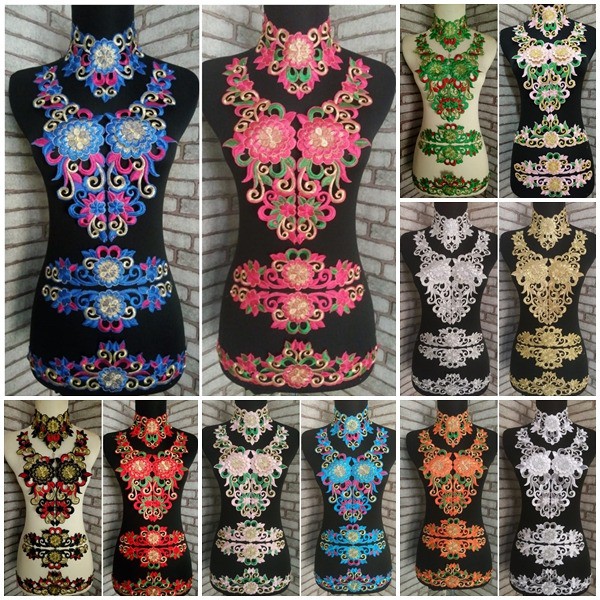 Renda Bordir Set Dada D 2Melati Pemanis Kebaya Pakaian Patch Lace Embroidery Motif Tempel Khas Tasik