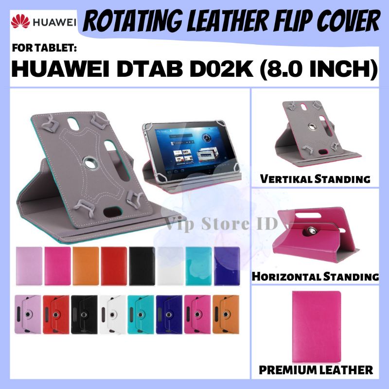 HUAWEI DTAB D02K D-02K COMPACT DOCOMO TAB TABLET 8 8.0 INCH INCI ROTATE FLIP BOOK COVER CASE CASING 