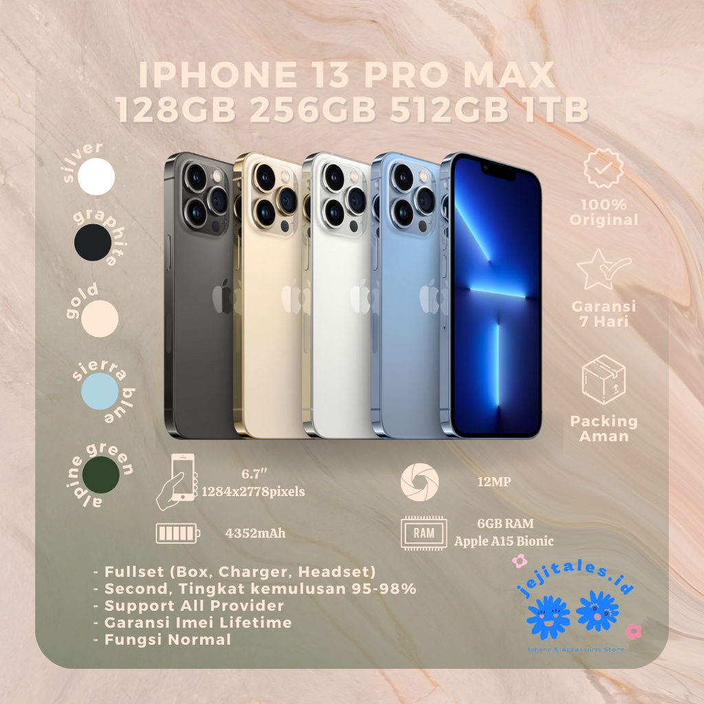 Jual Iphone 13 Pro Max 128GB/256GB/512GB/1TB Second Bekas Original