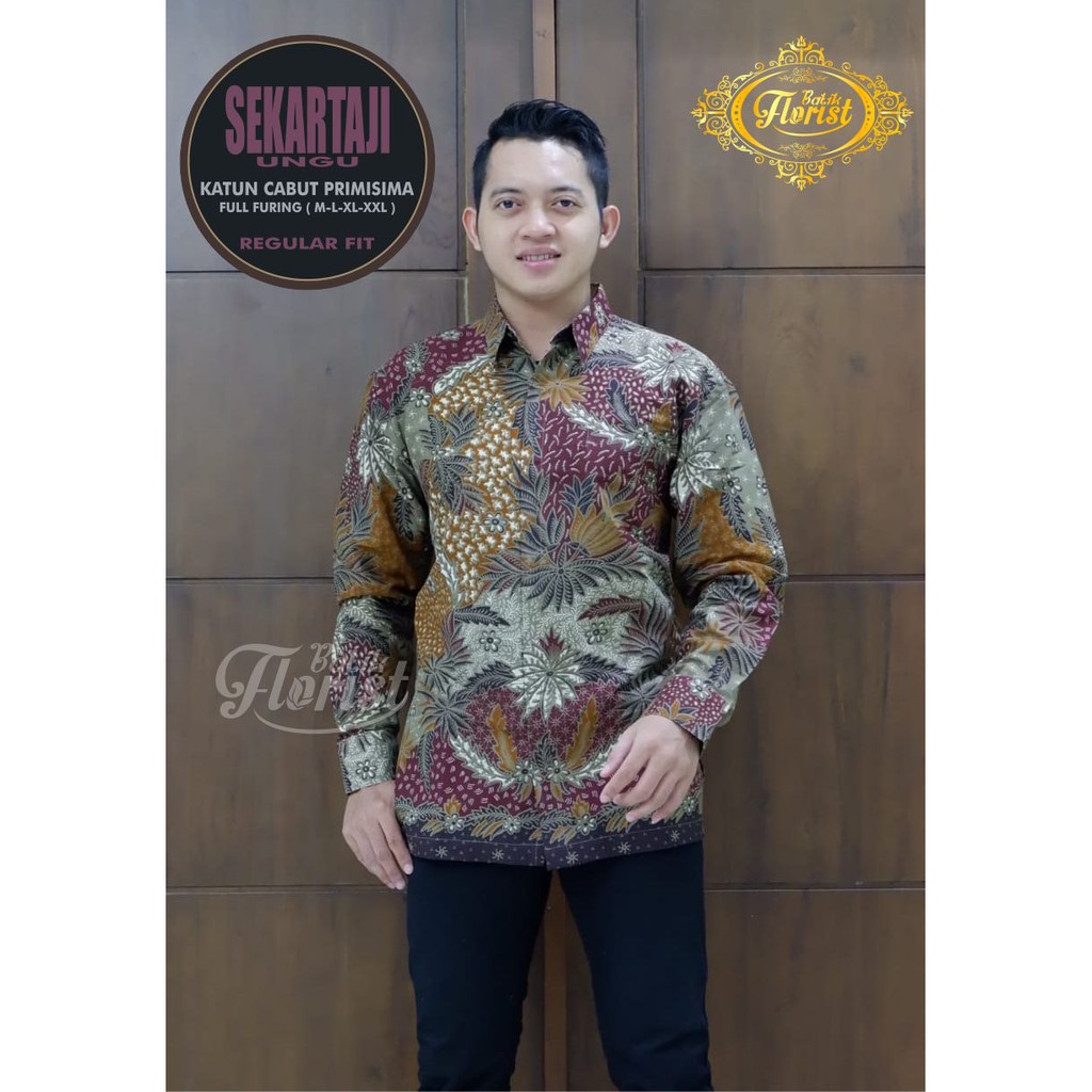 Batik Pria SEKARTAJI UNGU Asli Katun Cabut Primisima Full Furing Murah