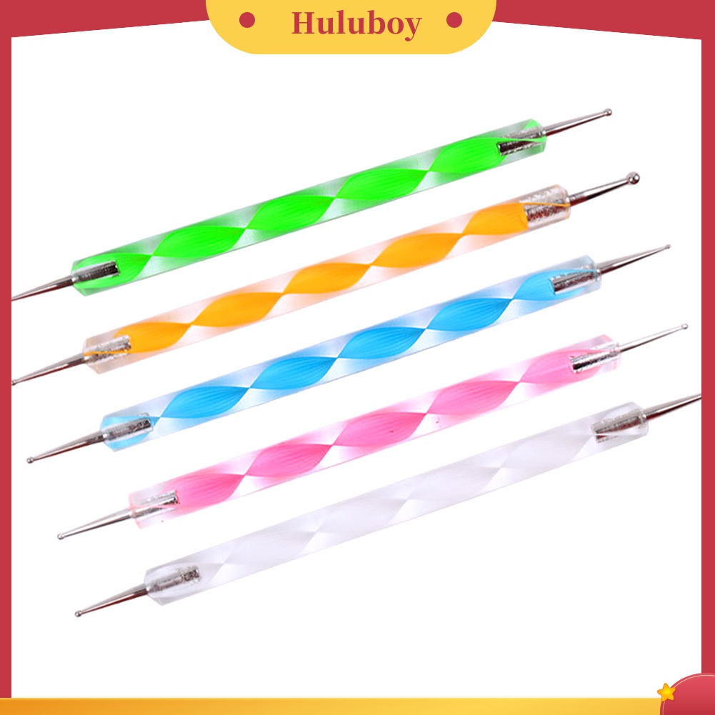 Huluboy Huluboy♡ 5pcs Pen Dotting Marbleizing 2 Sisi Untuk Nail Art DIY