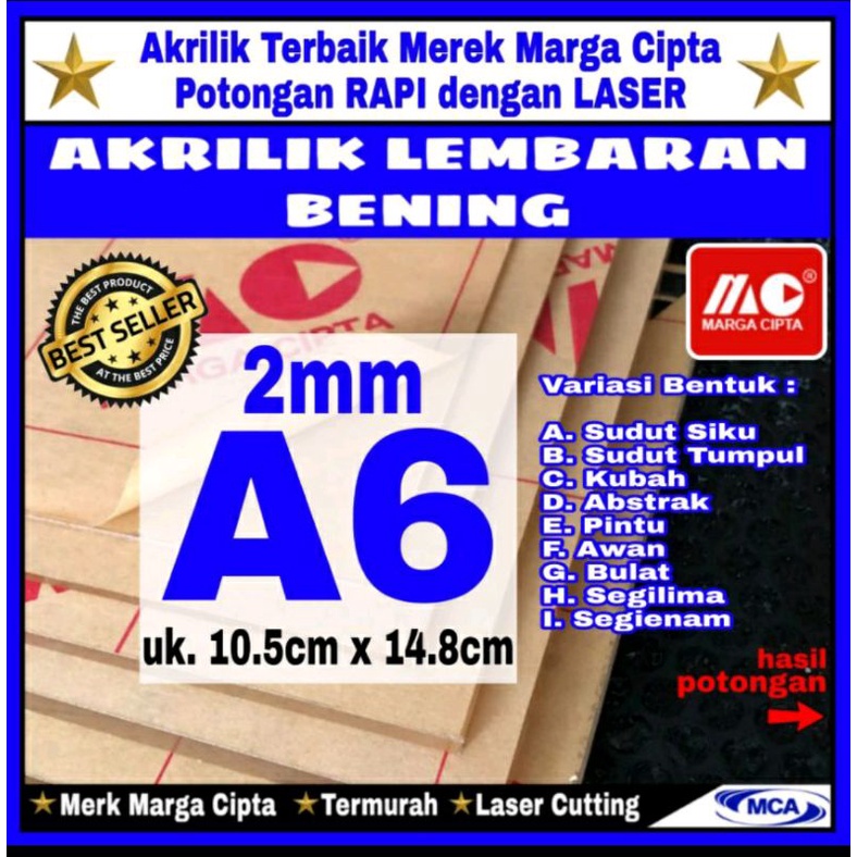 

Potongan Akrilik A6 2mm Bening Laser Cutting