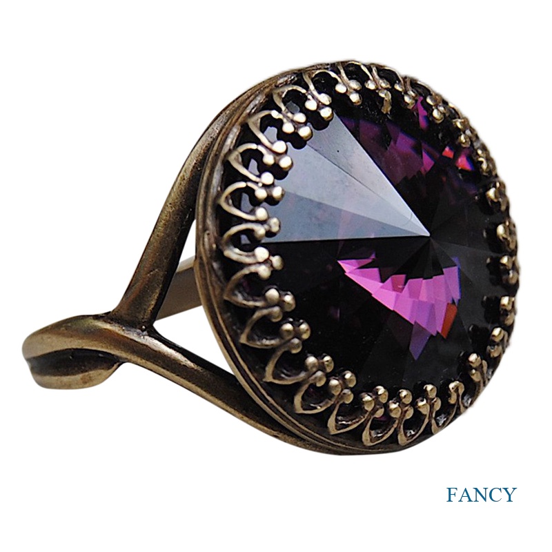 Cincin Emas 14K Hias Batu Amethyst Bulat Gaya Vintage Untuk Wanita