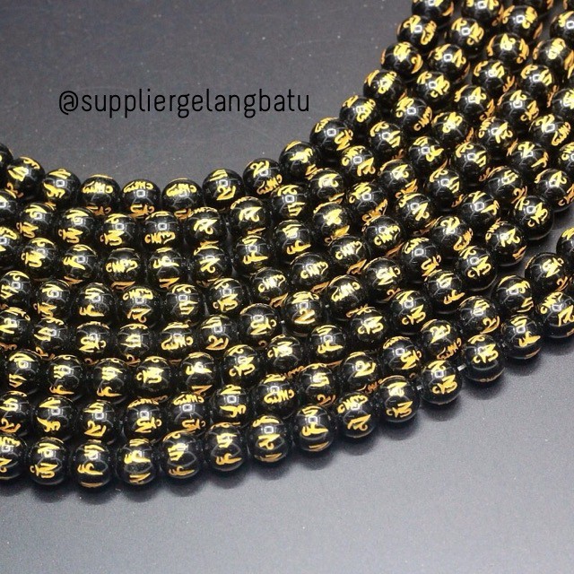 renceng batu tibetian hitam lucky bead black gold 10mm impor akik