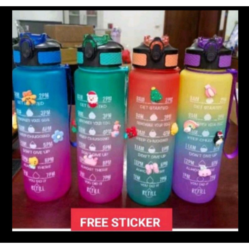 Botol Minum Viral Nagita 1Liter / Botol Pelangi Penanda Waktu 1 Liter
