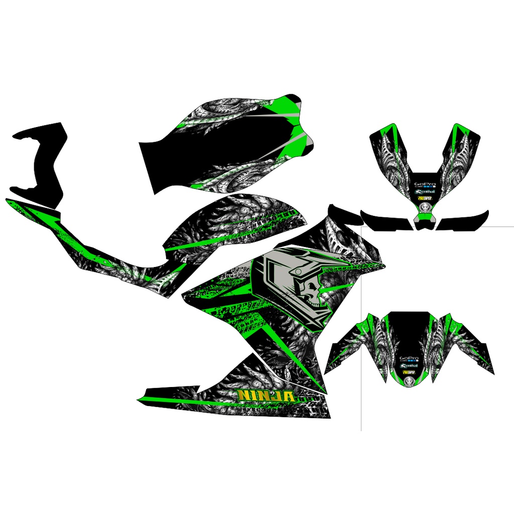 decal ninja 250fi hitam hijau skullstreet