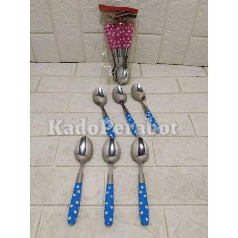 sendok makan polkadot 6pcs - sendok makan gagang lapis - sendok gagang