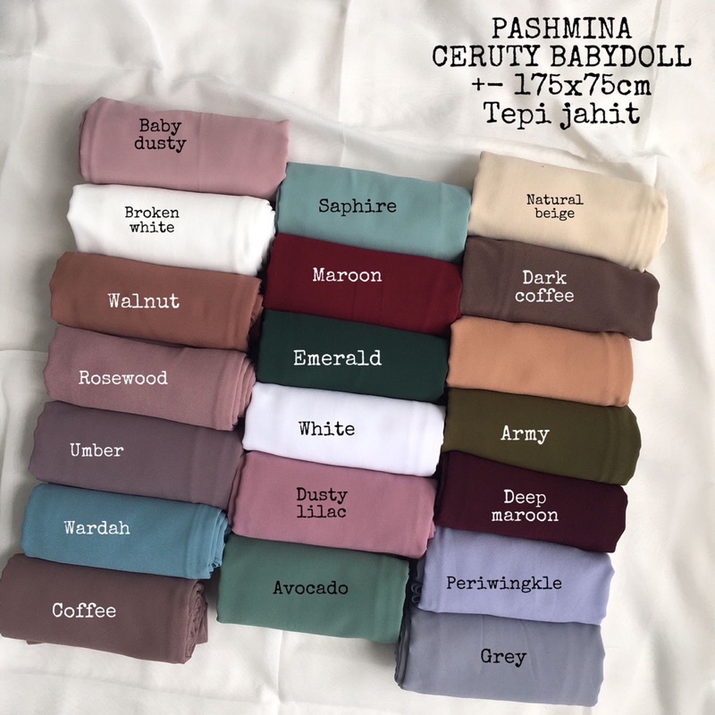 Pashmina Ceruty baby doll premium pasmina ceruty  baby doll pashmina ceruty tepi jahit -+ 175x75