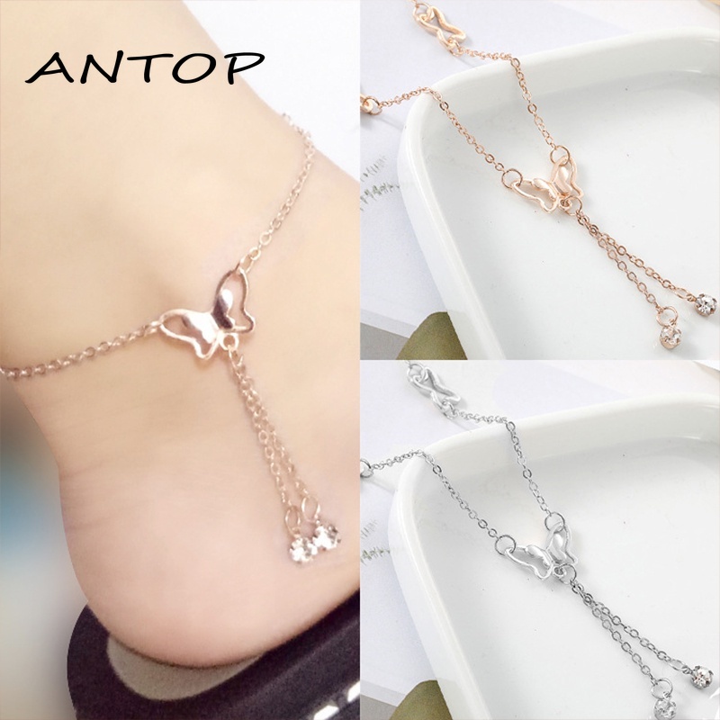 Gelang Kaki Korea Kupu Liontin Retro Wanita Alloy Bracelet Perhiasan Temperamen Ankle Aksesoris ANTOP