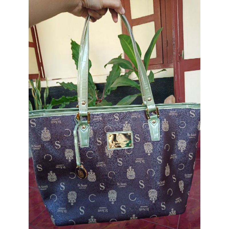 sold preloved tas tote st scott london coklat hijau