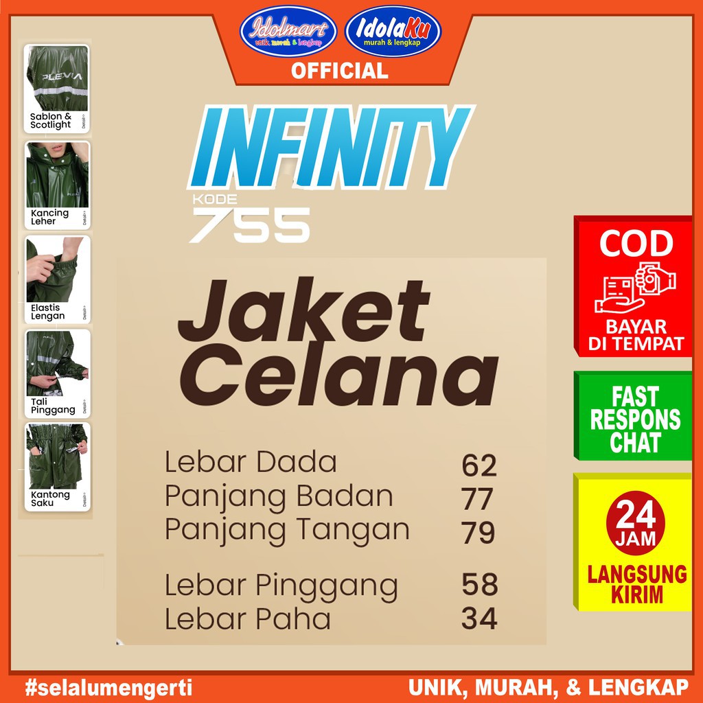 IDOLAKU Jas Hujan Jaket Celana plevia Infinity 755 Pria/Wanita - Plevia Semarang