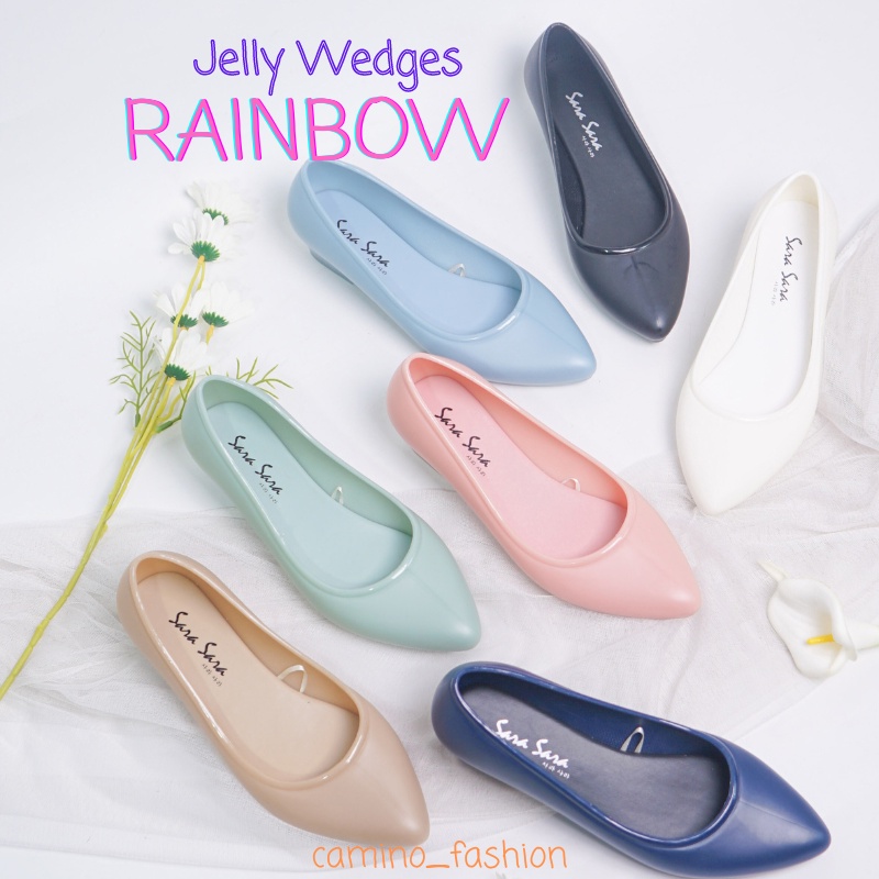 Sara Sara Rainbow Sara Sara Pelangi Wedges Sepatu Jelly Wanita sepatu kerja wanita flat shoes jelly terbaru