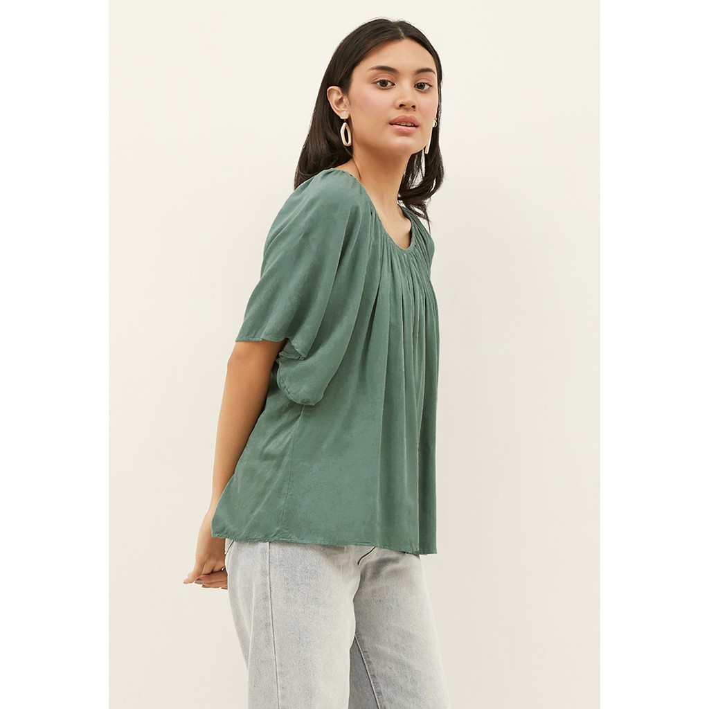 N&amp;A - SCALI PUFF SLEEVE TOP IN DUSTY GREEN - Pakaian Wanita Sehari Hari