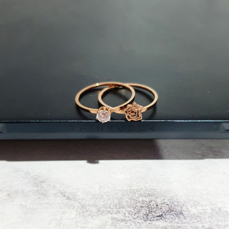 Cincin Titanium Stainless steel Rosegold Ch set isi 2pc Anti karat ring premium quality 01