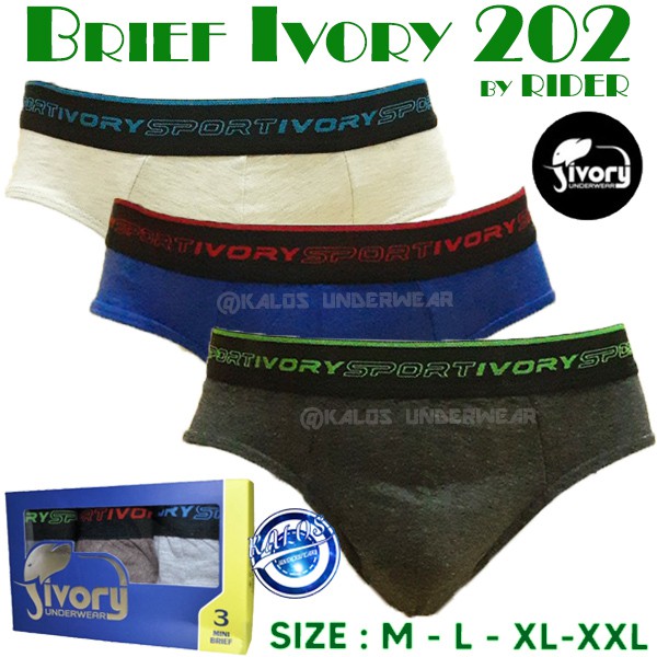 Celana Dalam Pria Ivory IV 202 Isi 3 Katun Spandex by Rider Group