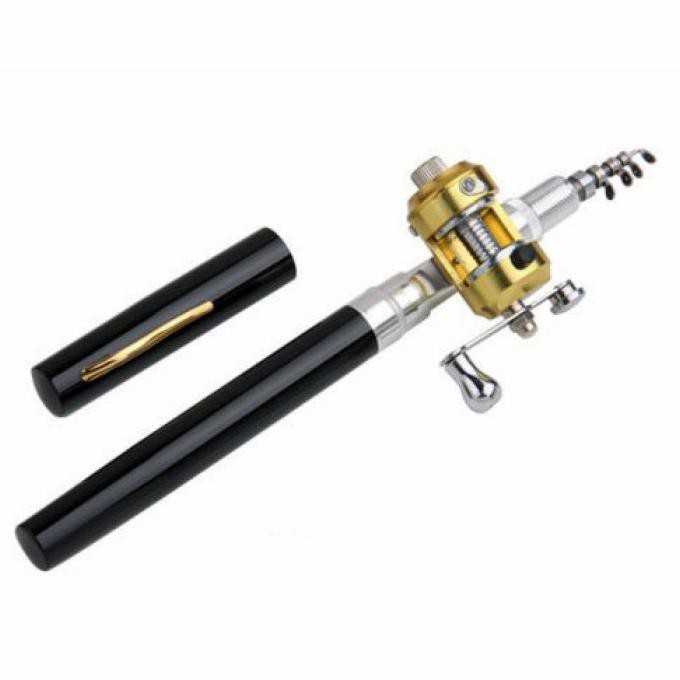 Joran Pancing Set Reel Mini Pulpen Fish Pen Mini Portable Rod Tongkat - 1M