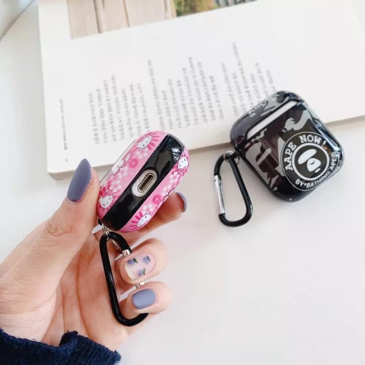Casing Pelindung Airpods 2 Luxury Glossy Case With Hook Charging Box Aneka Motif Kartun Lucu