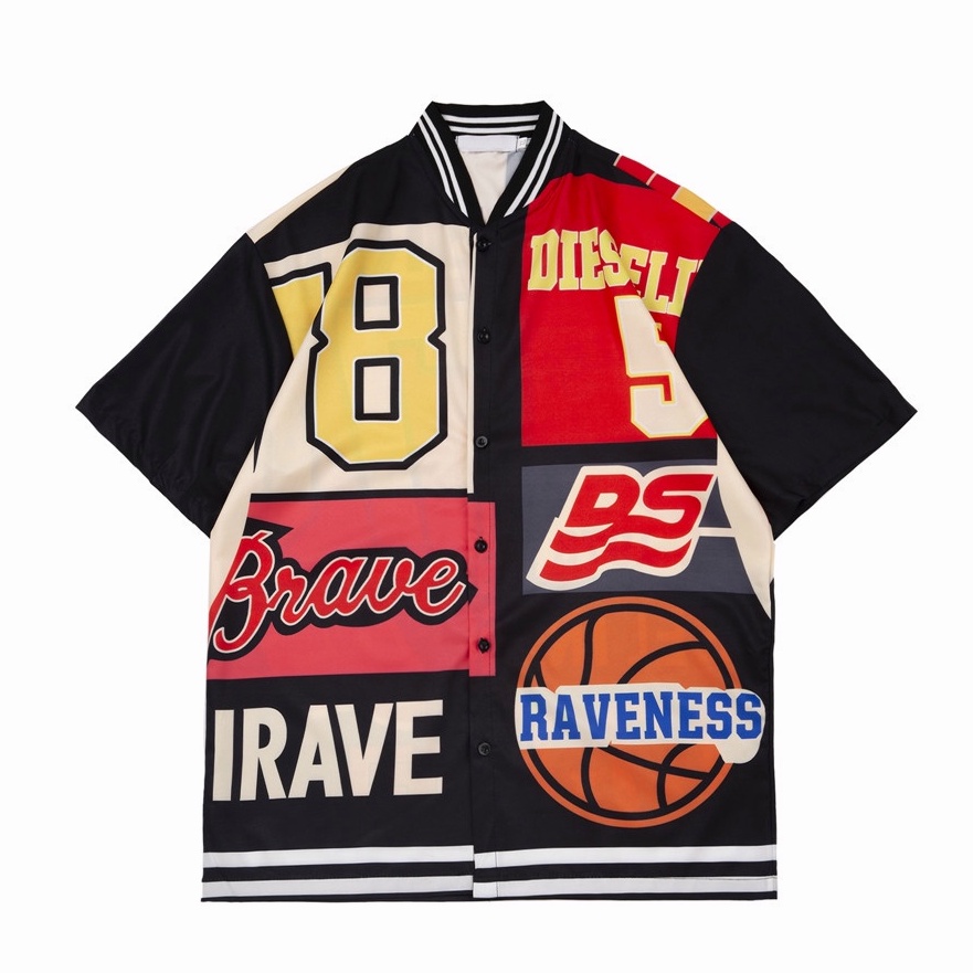 Dark Icon Baseball Shirt V-neck Full Printing Y2K Lakers Shirt Vintage Kemeja Pria Lengan Pendek 90s