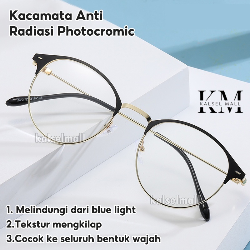 Kacamata Lensa Fotokromik / Photocromic Lensa Berubah Warna Hitam dan Anti Radiasi Pria Wanita Blueray New Retro Vintage Kaca Mata Antiradiasi Korea 2 In 1 Potokromik Photochromic Fotocromic Potocromic Kcamata Photo Foto Cromic Blueray Komputer HP FTK5