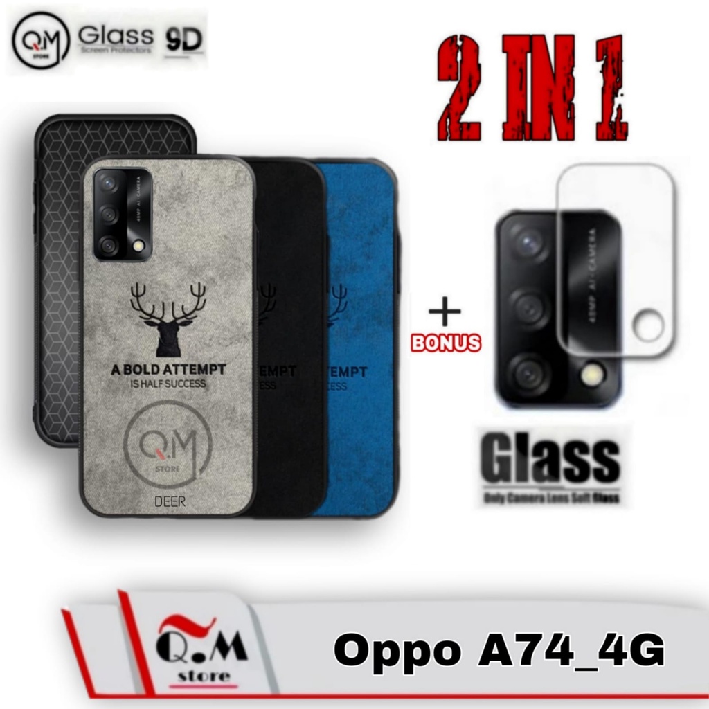 PAKET 2 IN1 Case Deer Oppo A74 / Oppo A95 4G Softcase Deer High Quality Pelindung Back Cover