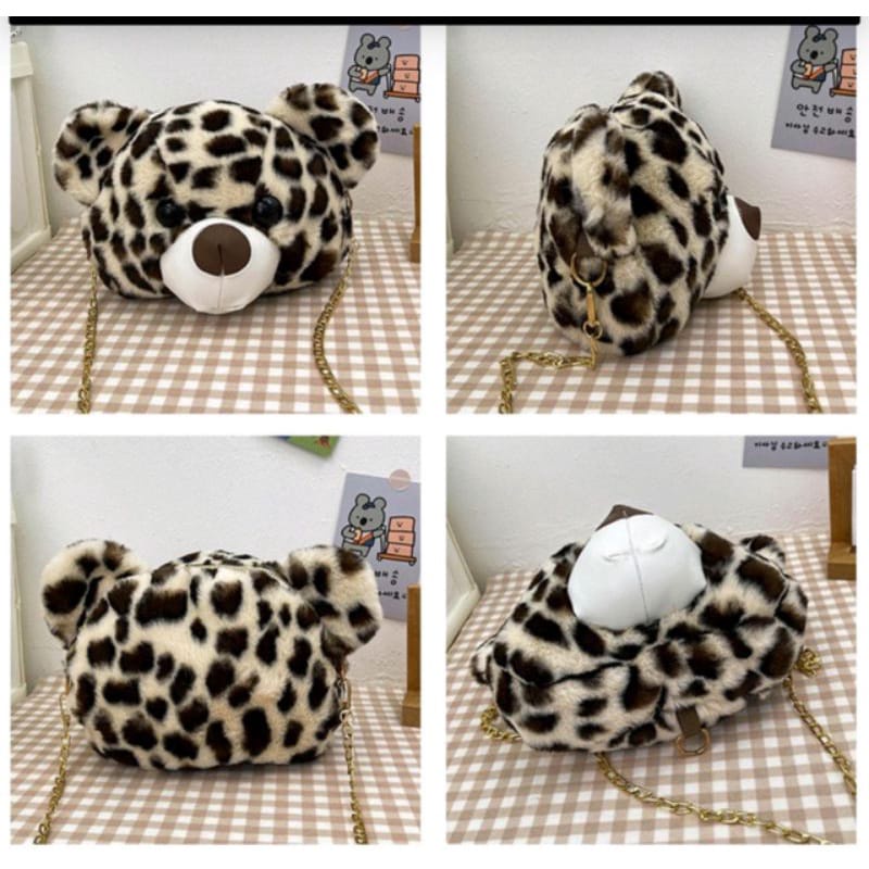 Tas Selempang Teddy Bear Motif Bahan Bulu Halus Korea