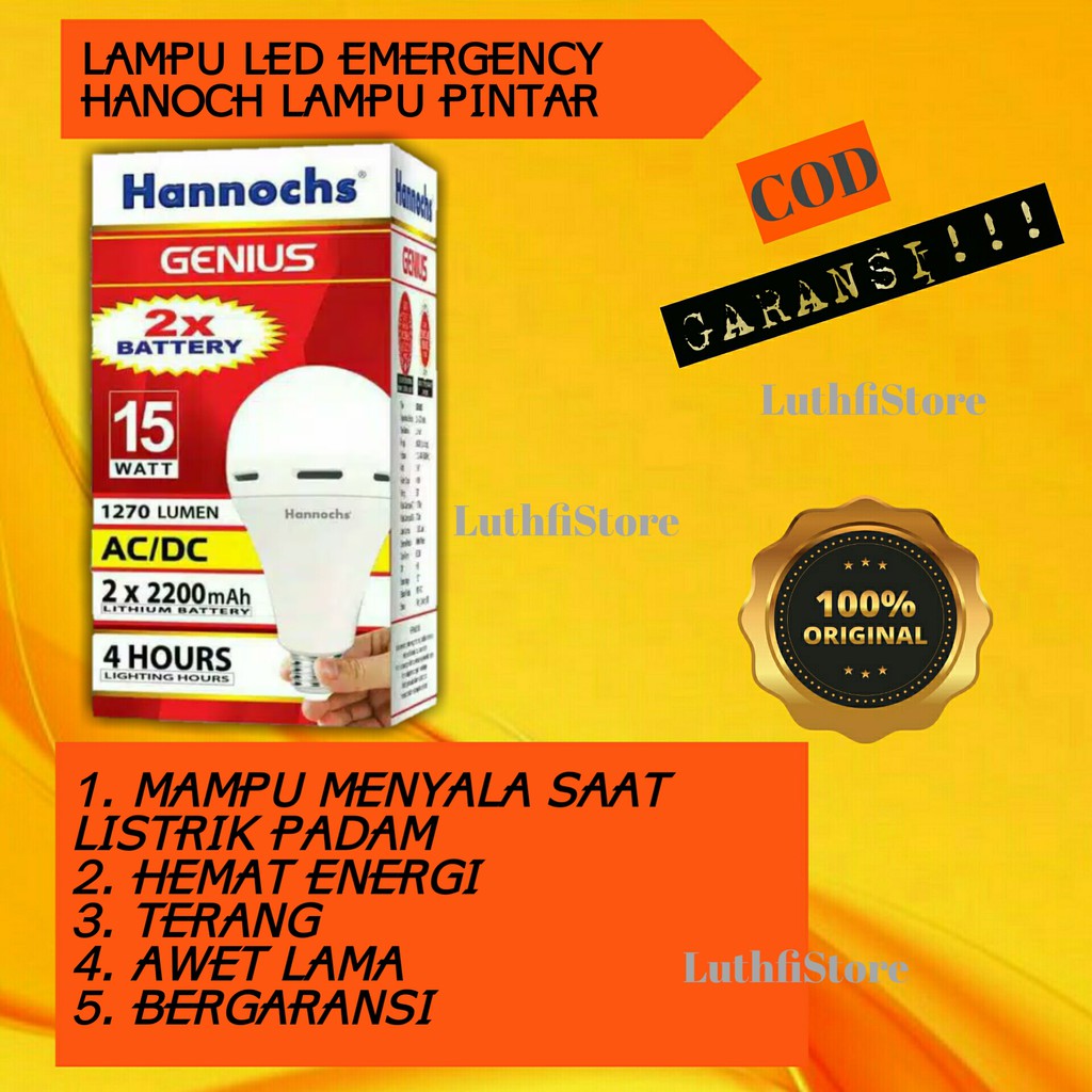 Lampu Emergency LED Bulb Bohlam Hanoch hannoch AC/DC 6W 8W 10W 12W 15W 6 watt 8 watt 10 watt darurat