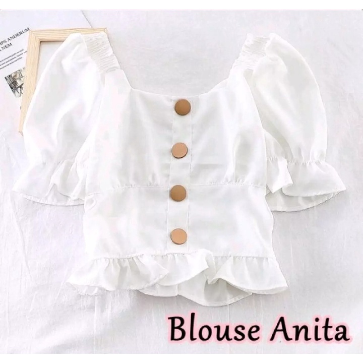 Blouse Wanita Anita Atasan Style Korea Bahan Moscrepe Size XL-Putih