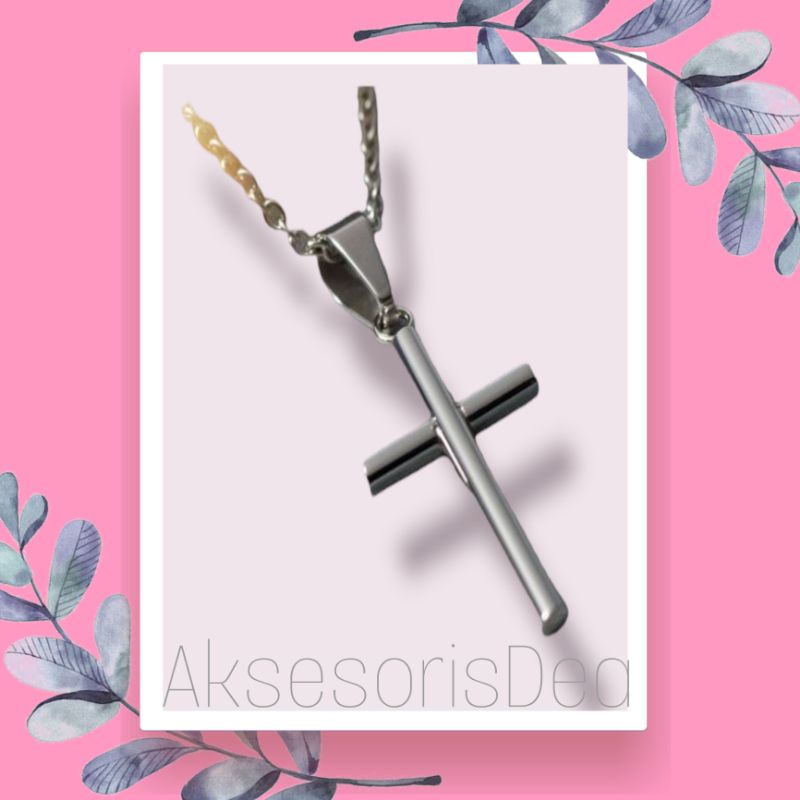 KALUNG TITANIUM SALIB POLOS RANTAI NURY SILVER ✓